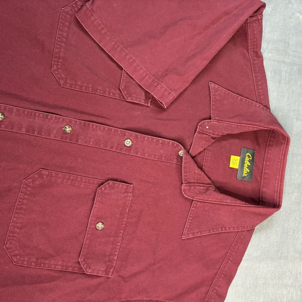 Cabelas Shirt Men's XL Reg Button Up Burgundy Red Short Sleeve  Brush Popper‎ - Picture 11 of 16